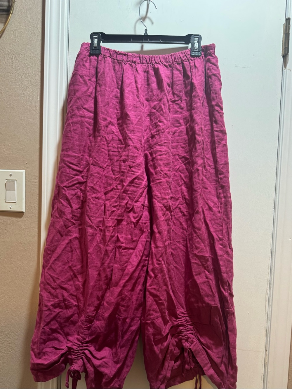Preowned Bryn Walker Linen Wide Leg Cropped Pants in Dark Pink Size XL
